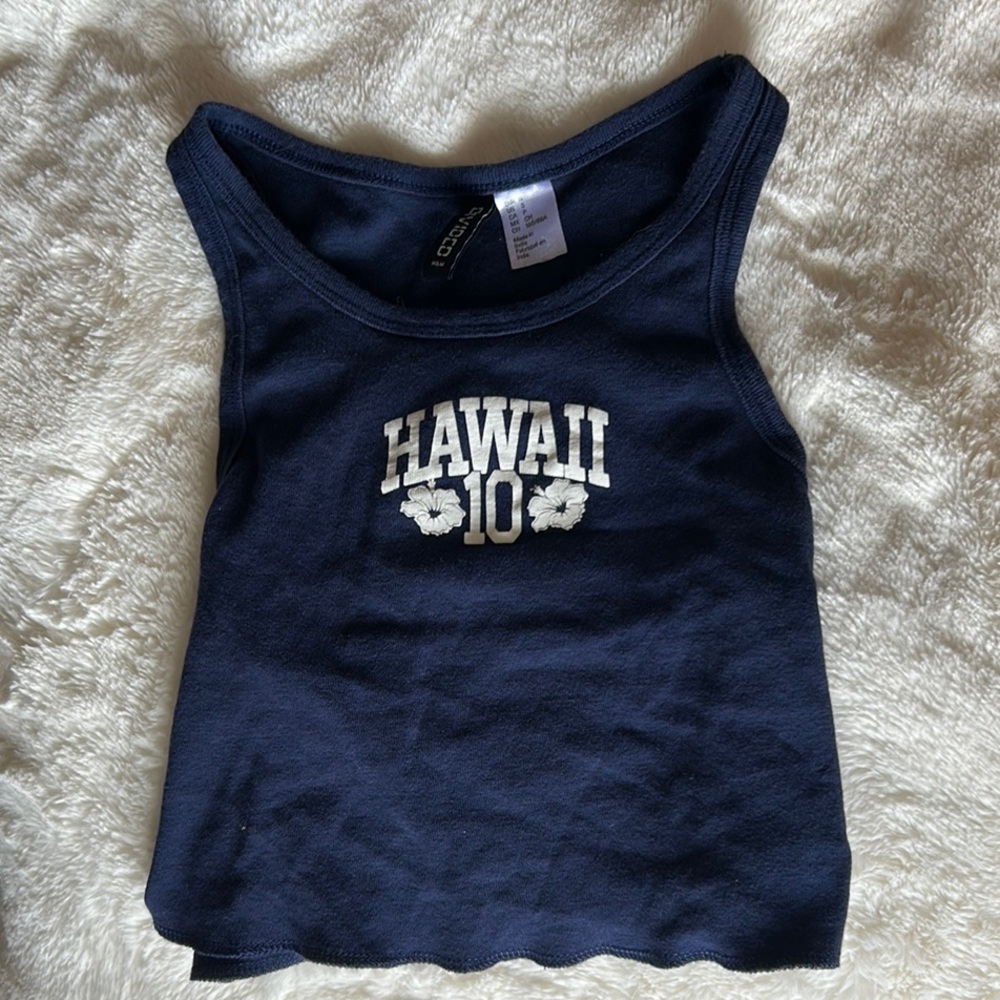 H&M Blue and White Tank Top Hawaii Print